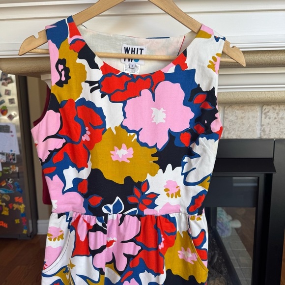 Whit Two Petal Print Cross Back Cotton Summer Dress Size 4 - Picture 3 of 9